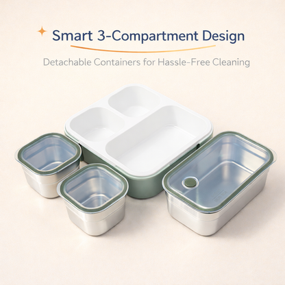 Meal Station 3 Compartment Stainless Steel Bento Lunch Box with Bag