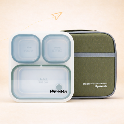 Meal Station 3 Compartment Stainless Steel Bento Lunch Box with Bag