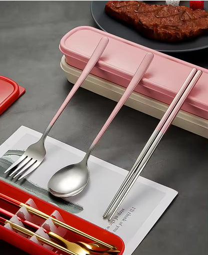 Buy Colorful Stainless Steel Cutlery Set of 3 - Spoon, Fork & Chopsticks Included at MyneeMoe Online In India