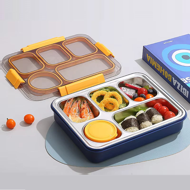 Buy Wholesome Eats 5-Compartment Bento Lunch Box with Bowl Blue & Yellow at MyneeMoe Online In India