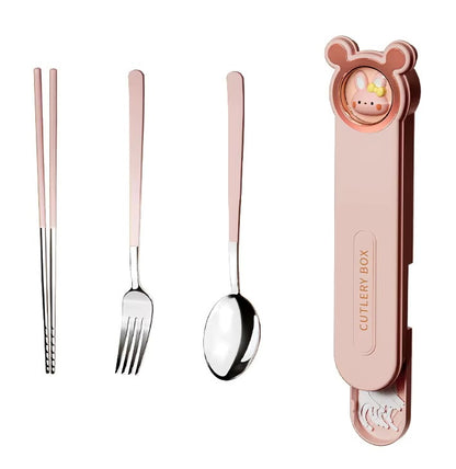 Buy Timeless Stainless-Steel Cutlery Set - Durable Spoon, Fork & Chopsticks Pink at MyneeMoe Online In India