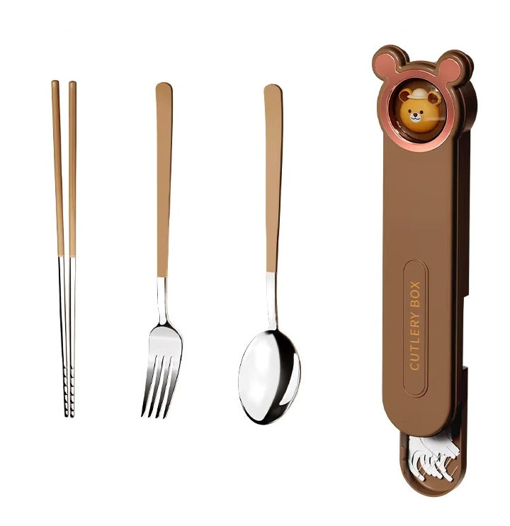 Buy Timeless Stainless-Steel Cutlery Set - Durable Spoon, Fork & Chopsticks Brown at MyneeMoe Online In India