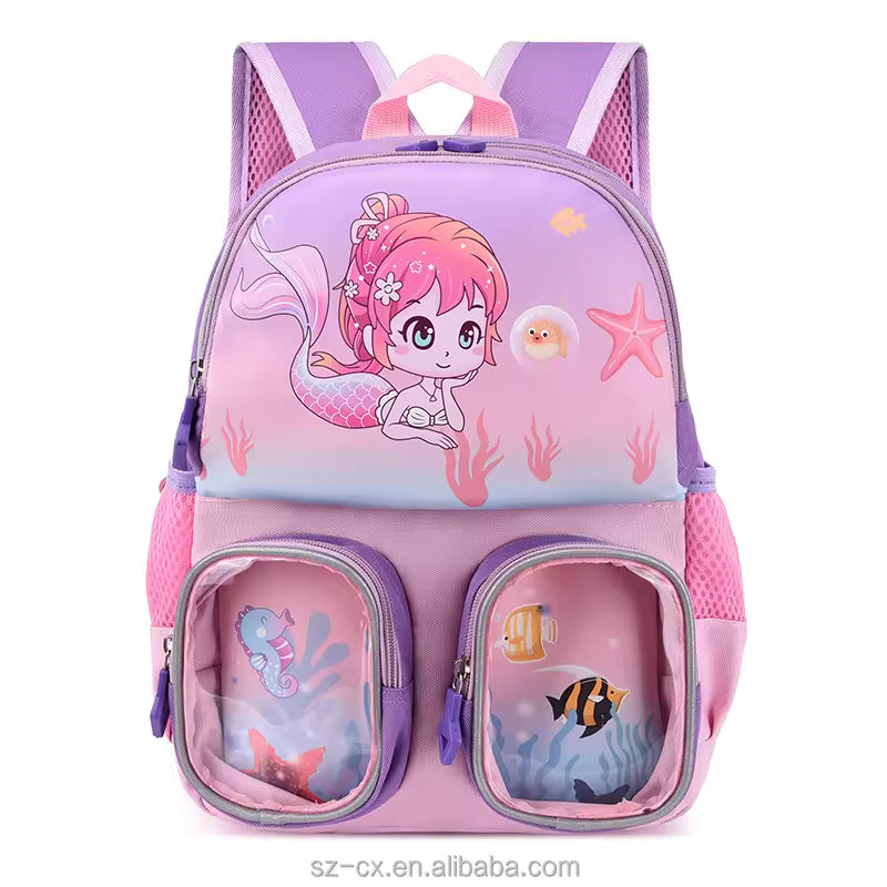 Buy Trendy Cartoon Character Backpack for Kindergarten With Front Pockets Purple (Mermaid) at Myneemoe Online In India