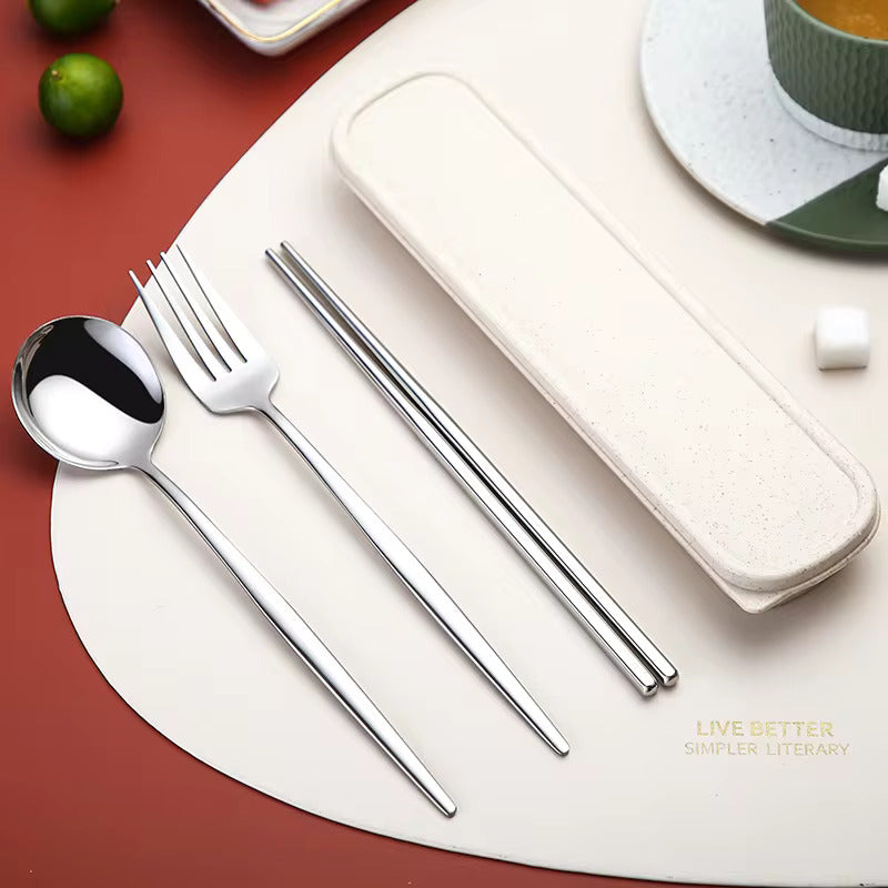 Buy Colorful Stainless Steel Cutlery Set of 3 - Spoon, Fork & Chopsticks Included White & Silver at MyneeMoe Online In India