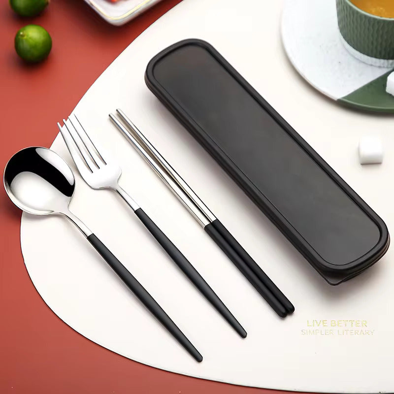 Buy Colorful Stainless Steel Cutlery Set of 3 - Spoon, Fork & Chopsticks Included Black & Silver at MyneeMoe Online In India