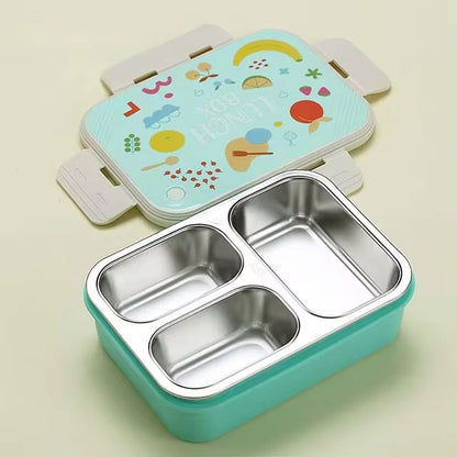 Buy DailyDine 3 Compartment Stainless Steel Lunch Box with Cutlery Mint Green at MyneeMoe Online In India