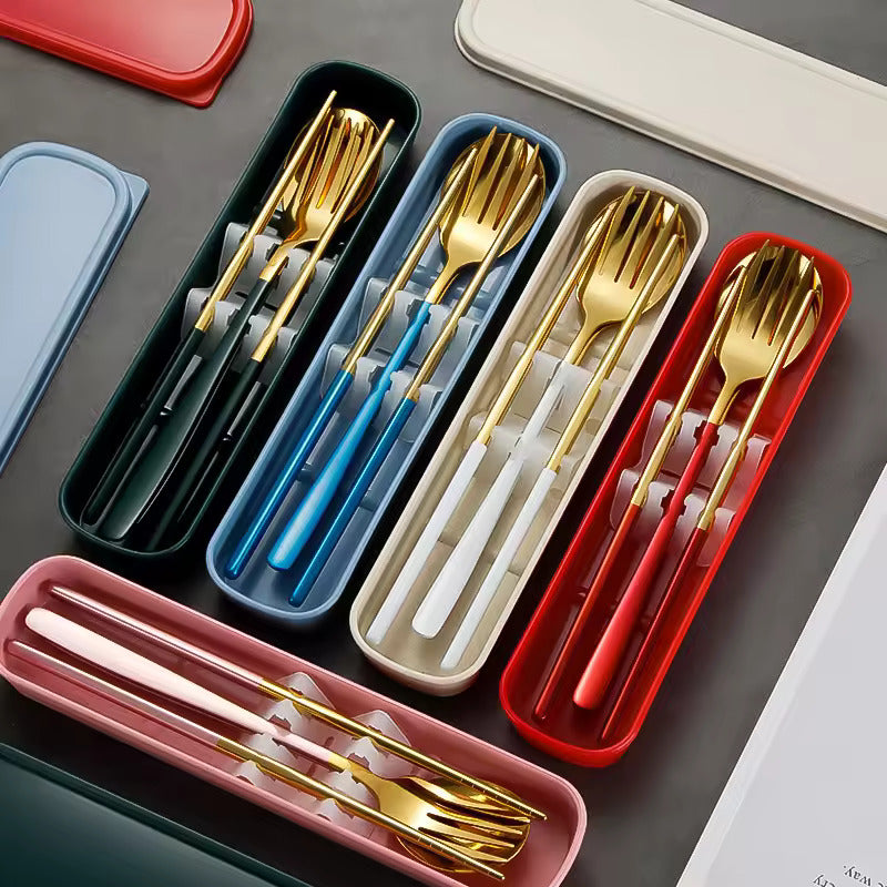 Buy Colorful Stainless Steel Cutlery Set of 3 - Spoon, Fork & Chopsticks Included at MyneeMoe Online In India