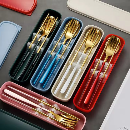 Buy Colorful Stainless Steel Cutlery Set of 3 - Spoon, Fork & Chopsticks Included at MyneeMoe Online In India