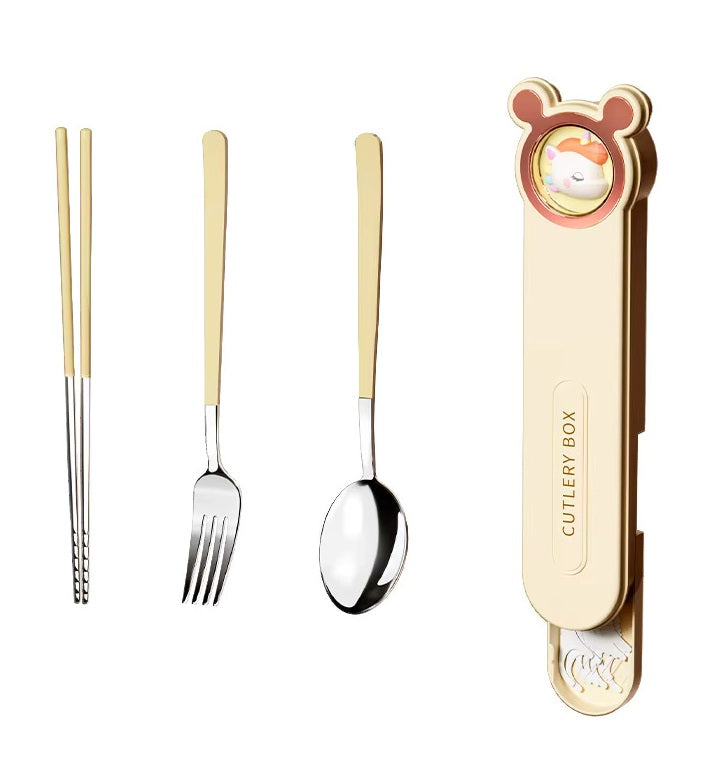 Buy Timeless Stainless-Steel Cutlery Set - Durable Spoon, Fork & Chopsticks Beige at MyneeMoe Online In India