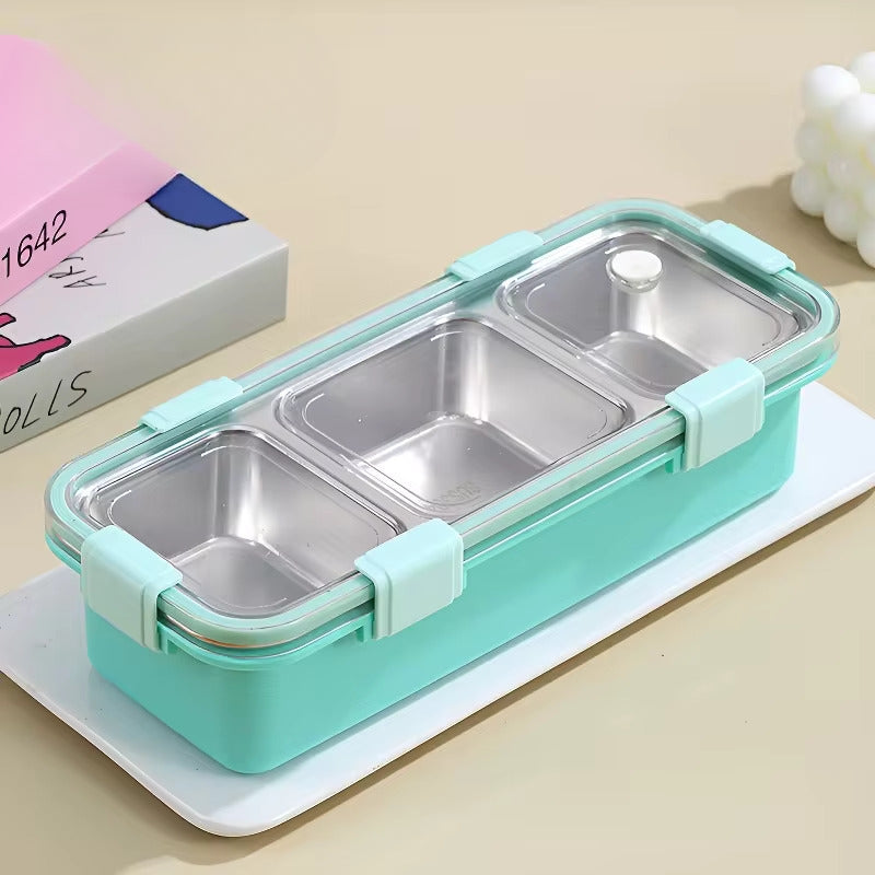 Buy MyneeMoe TreatTrunk Premium 3 Compartment Stainless Steel Snack & Meal Box Mint Green - Lunch Box at MyneeMoe Online In India