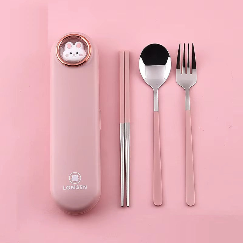 Buy Elegant Stainless Steel Cutlery Set - Premium Spoon, Fork & Chopsticks Included Pink at MyneeMoe Online In India