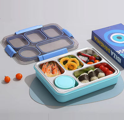 Buy Wholesome Eats 5-Compartment Bento Lunch Box with Bowl Blue at MyneeMoe Online In India