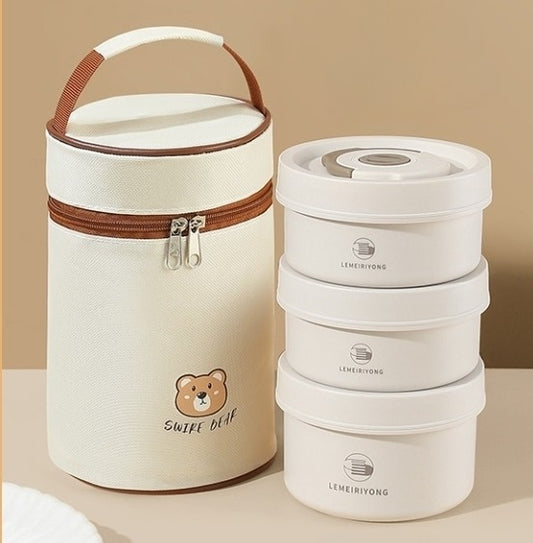 Buy 3 Stainless Steel Insulated Containers with Thermal Bag (Microwave Safe) (Cream Brown) at Myneemoe Online In India