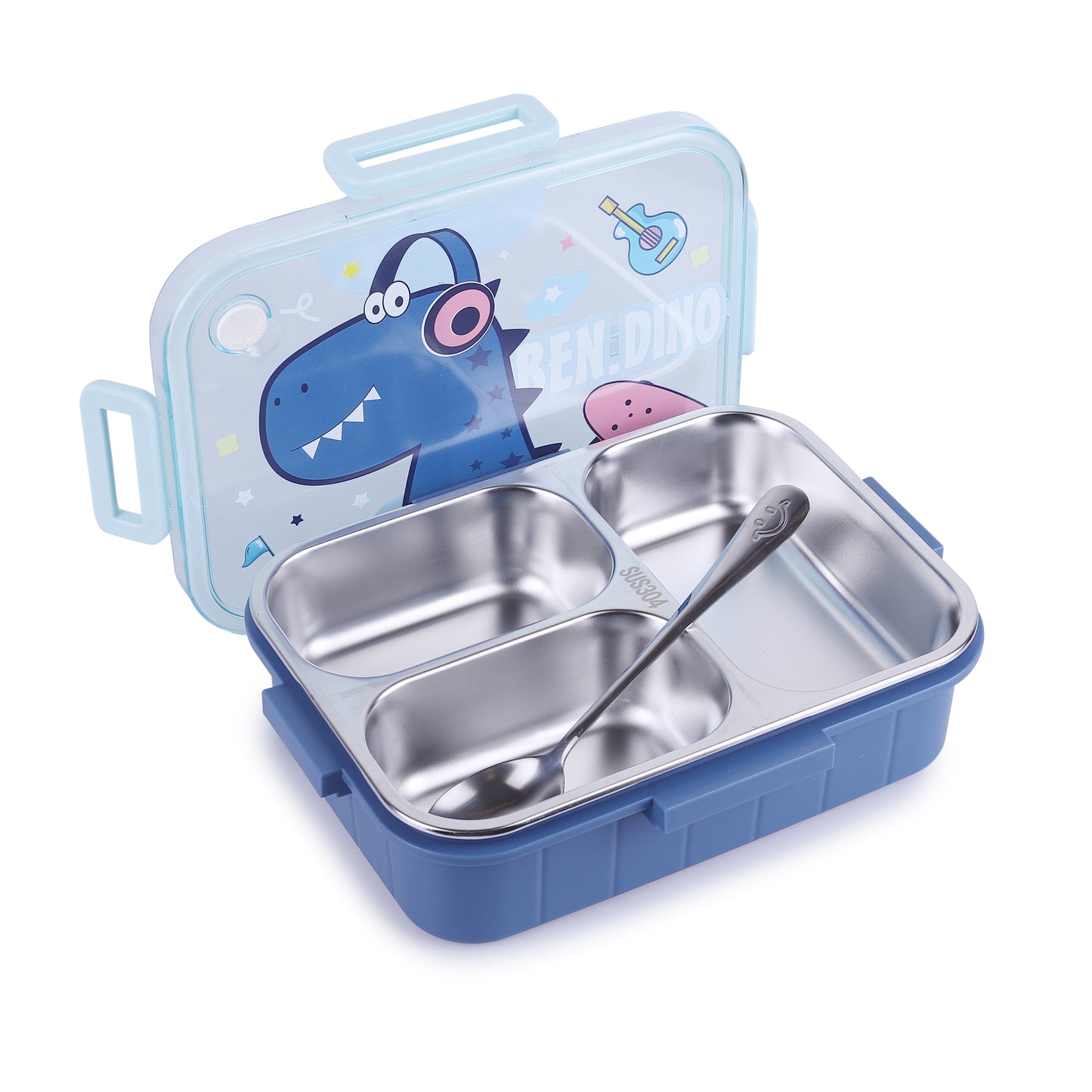 Buy Kids Character 3 Compartment Stainless Steel Bento Lunch Box Dino at MyneeMoe Online In India