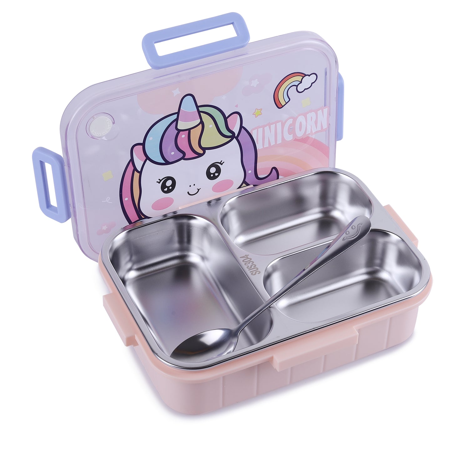 Buy Kids Character 3 Compartment Stainless Steel Bento Lunch Box Unicorn at MyneeMoe Online In India