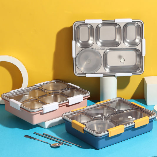 Buy 5 Compartment Stainless Steel Lunch Box With Dibbie at MyneeMoe Online In India