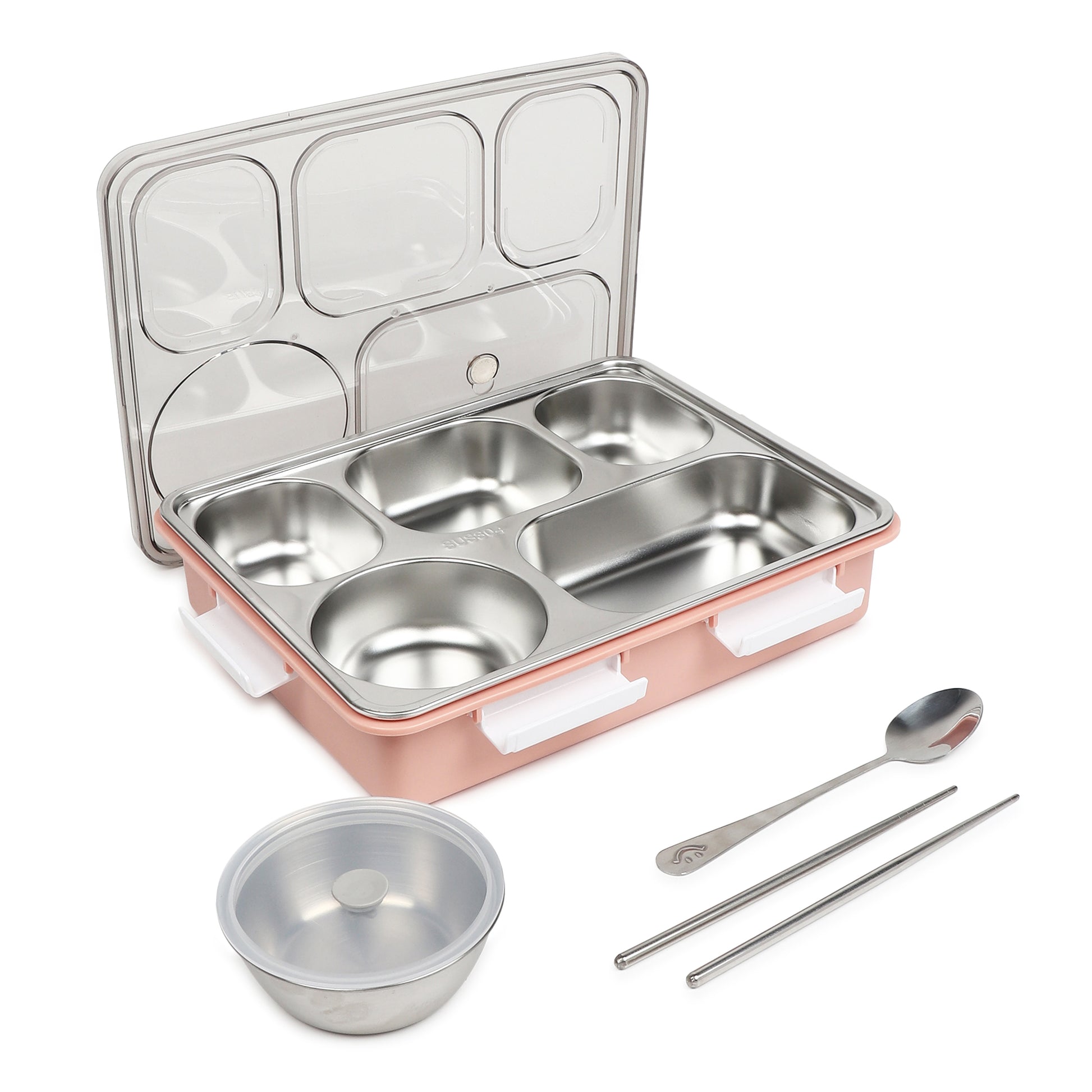 Buy 5 Compartment Stainless Steel Lunch Box With Dibbie Rose Pink at MyneeMoe Online In India