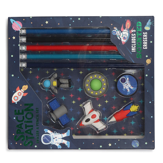 Buy Cute Little Space Station Pencils & Eraser Set (Pack Of 1) at MyneeMoe Online In India