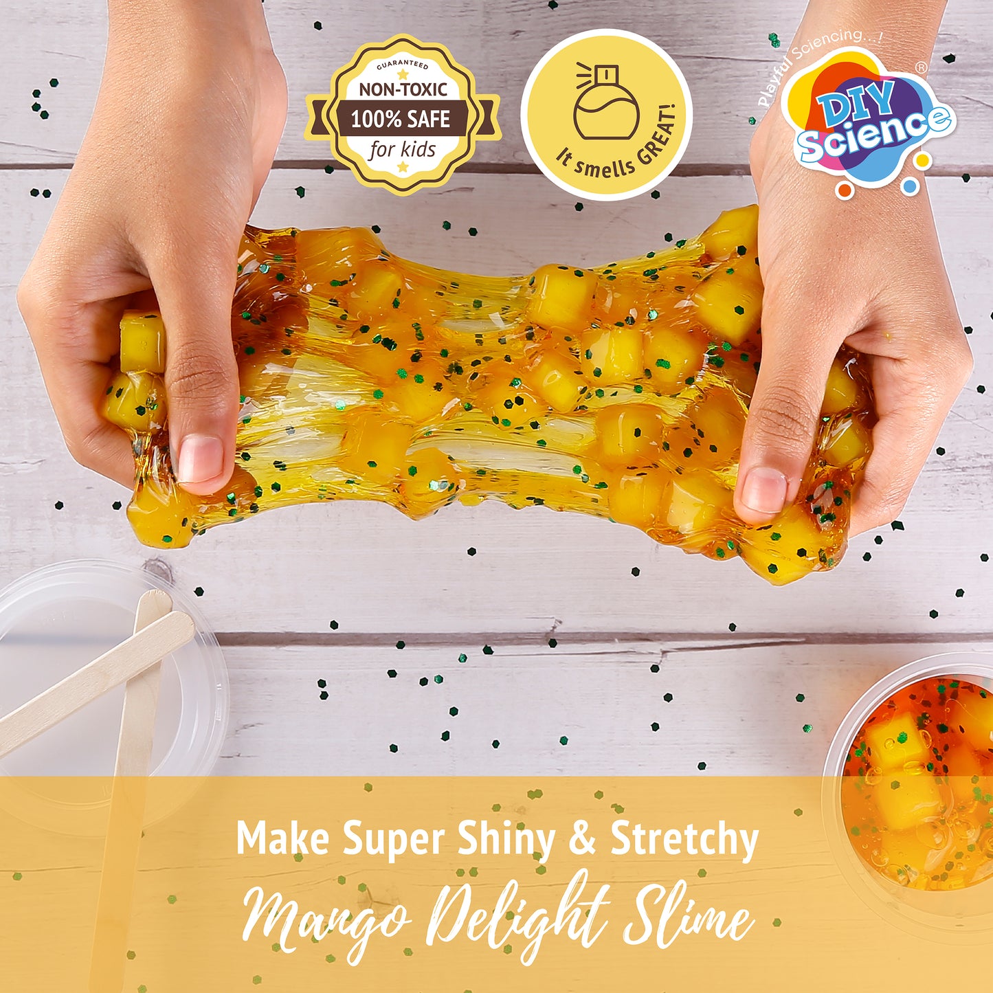 Buy Diy Science Mango Delight Cup Slime Kit (Texture Jelly Cube Slime) at Myneemoe Online In India