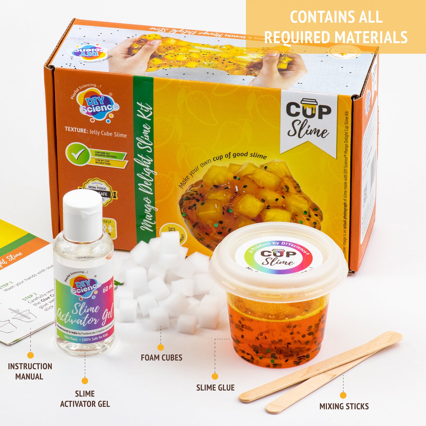 Buy Diy Science Mango Delight Cup Slime Kit (Texture Jelly Cube Slime) at Myneemoe Online In India