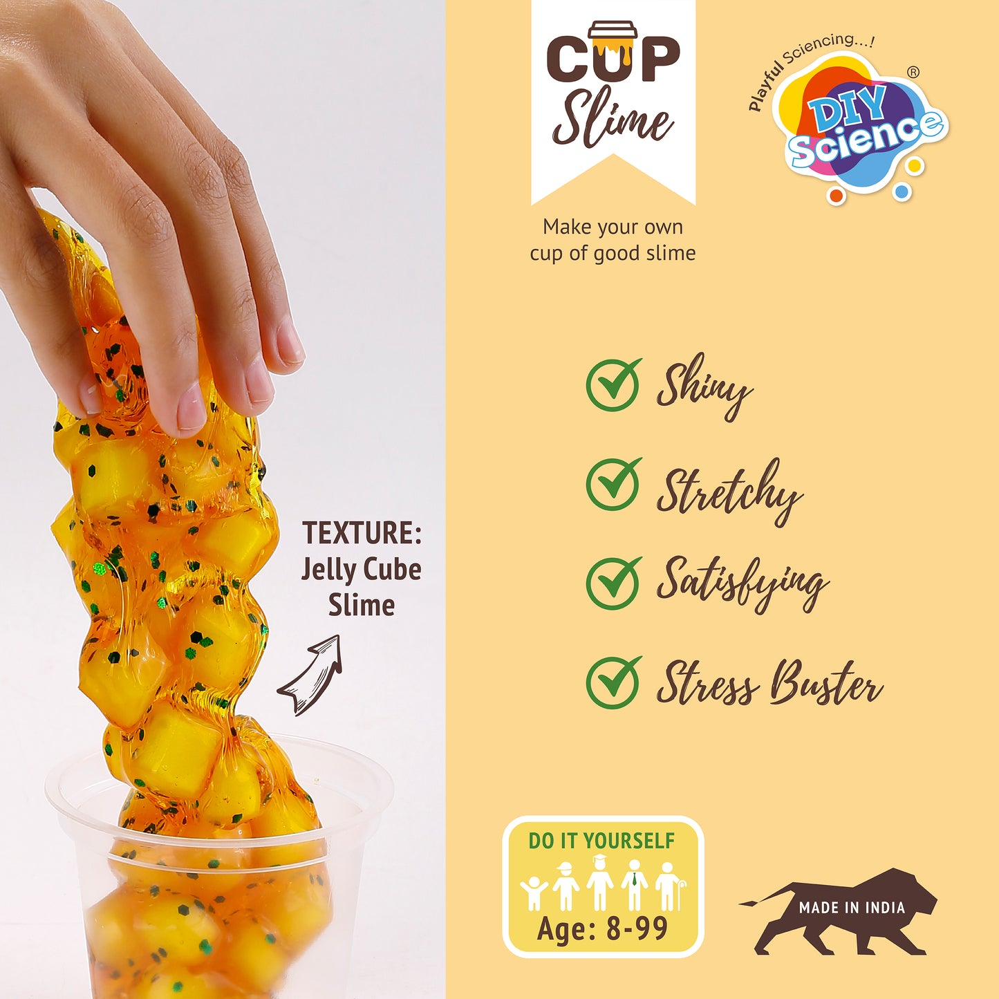 Buy Diy Science Mango Delight Cup Slime Kit (Texture Jelly Cube Slime) at Myneemoe Online In India