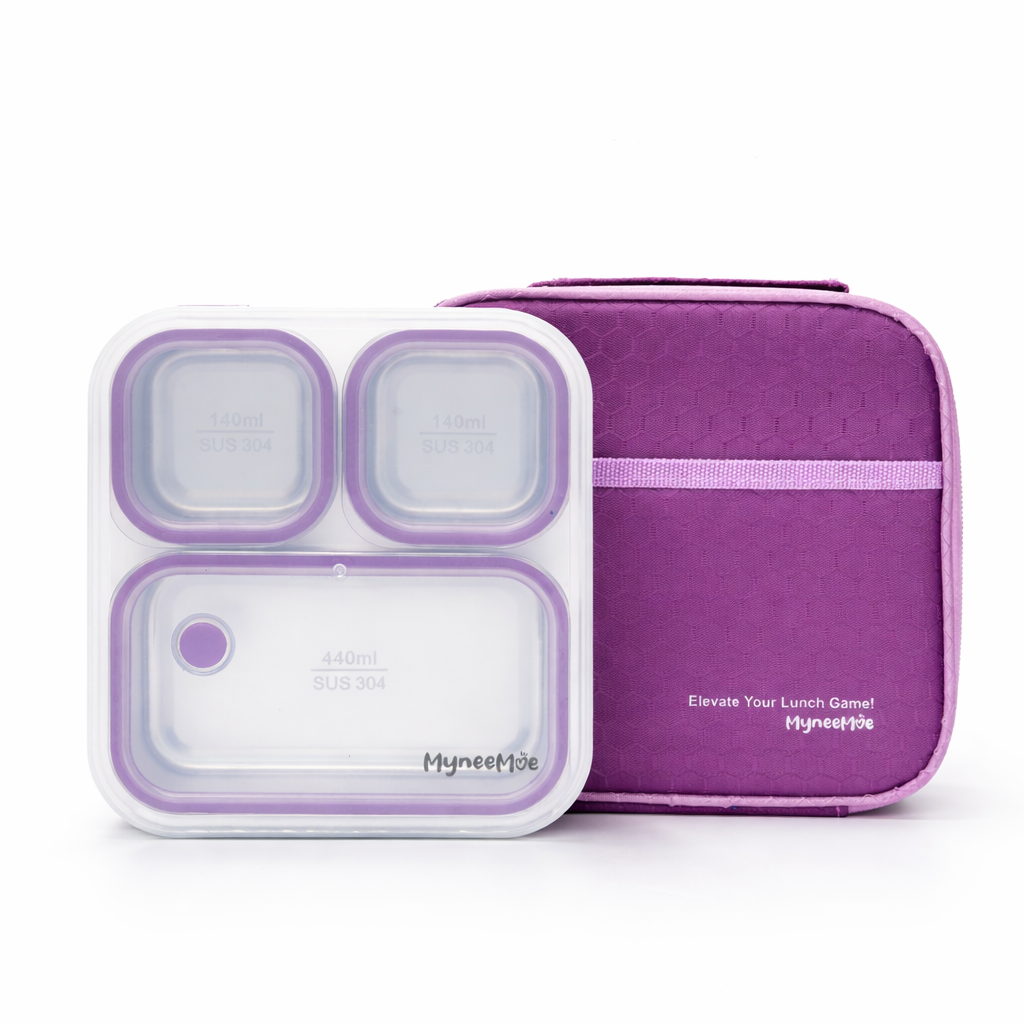 Meal Station 3 Compartment Stainless Steel Bento Lunch Box with Bag