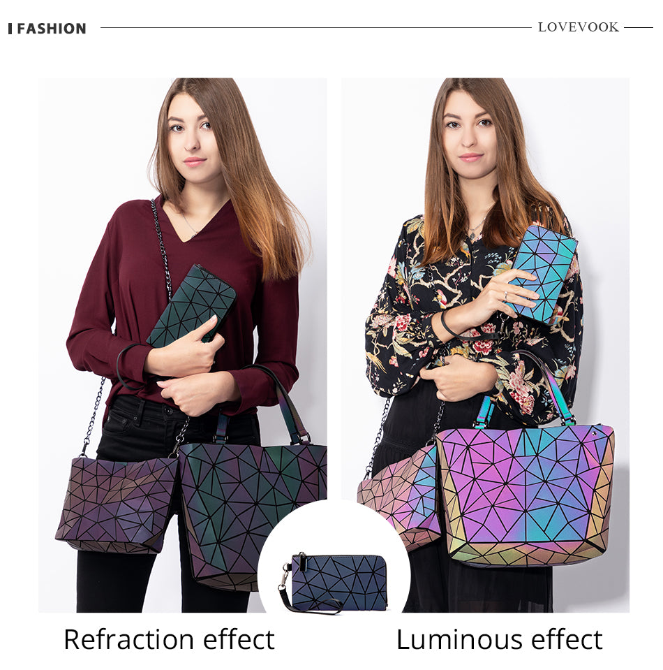 Buy MyneeMoe Lovevook Women's Luminous Geometric Handbag Set - 3-Piece Tote, Crossbody & Wallet - Travel & Tote Bags at MyneeMoe Online In India