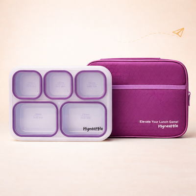 Meal Station 5 Compartment Stainless Steel Bento Lunch Box with Bag