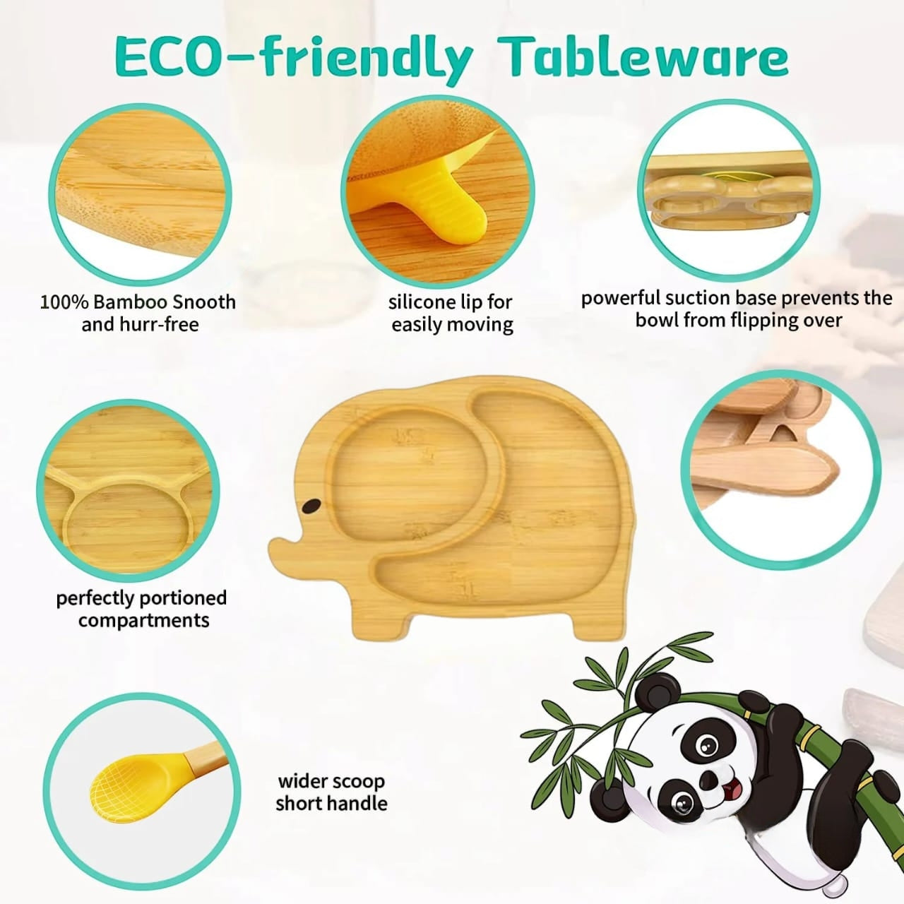 Buy Ellie Bamboo Suction Plate & Utensils Set – Perfect for Baby Weaning at Myneemoe Online In India