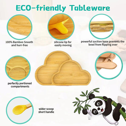 Buy Cloudball Bamboo Suction Plate & Cutlery Set – Safe, Sustainable Baby Essentials at Myneemoe Online In India