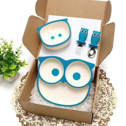 Buy Cartoon Owl Feeding Set – Fun & Safe Silicone Suction for Self-Feeding Blue at Myneemoe Online In India