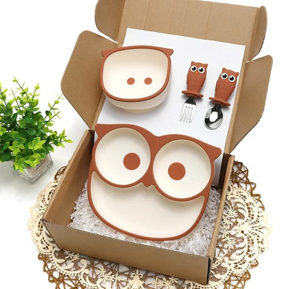 Buy 'Cartoon Owl' Suction Feeding Set Brown at Myneemoe Online In India