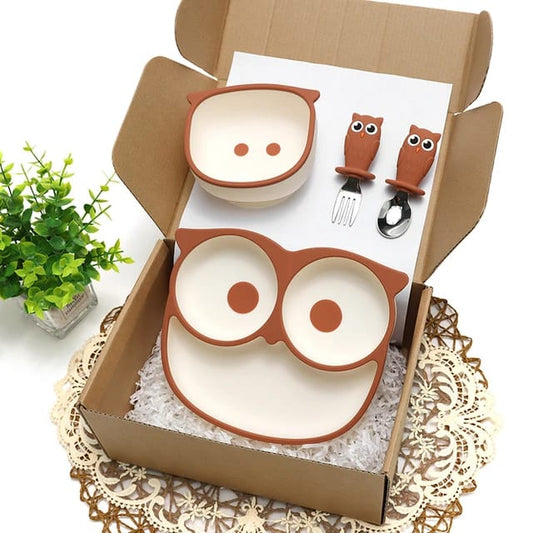 Buy Cartoon Owl Feeding Set – Fun & Safe Silicone Suction for Self-Feeding at Myneemoe Online In India