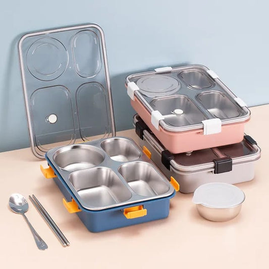 Buy 4 Compartment Stainless Steel Lunch Box With Dibbie at MyneeMoe Online In India