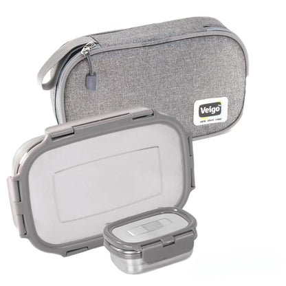 Buy Jumbo Steel Lunch Box Set with Pouch Grey at Myneemoe Online In India