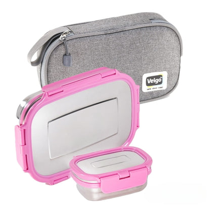 Buy Jumbo Steel Lunch Box Set with Pouch Pink at Myneemoe Online In India