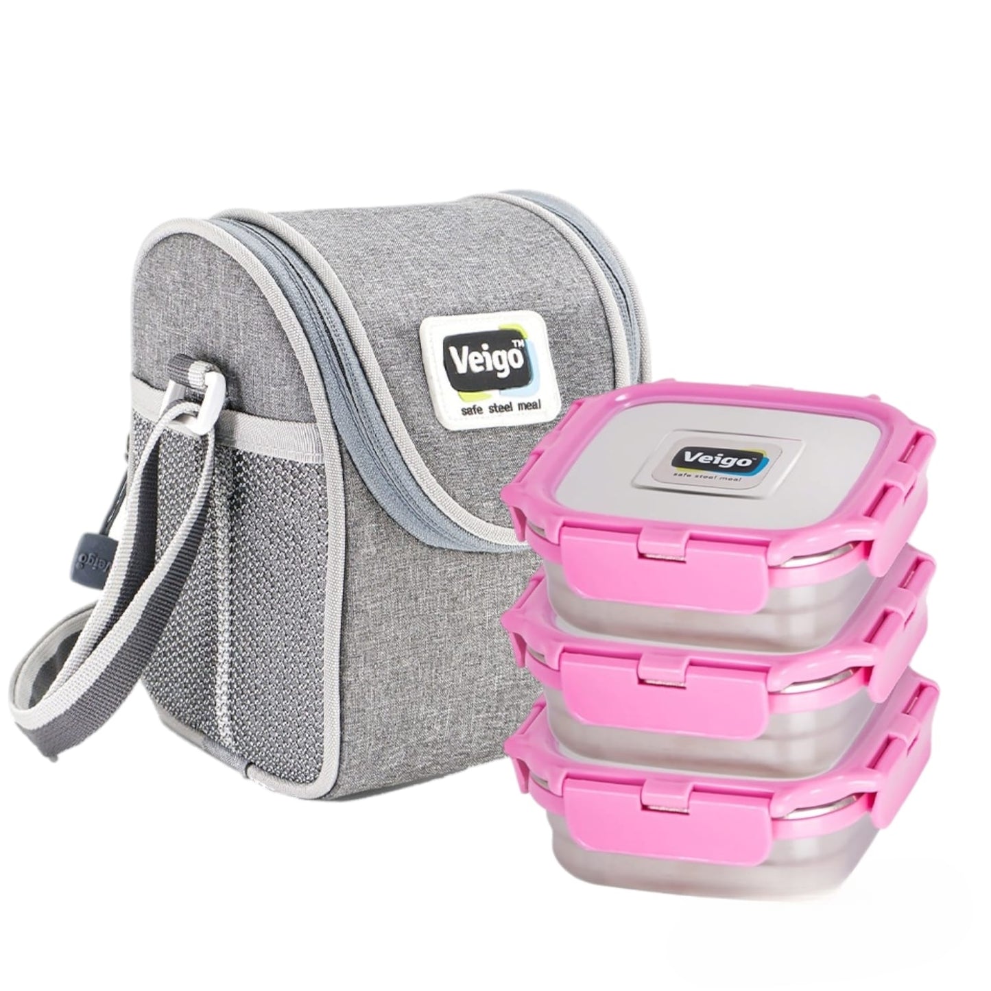 Buy Lunch Boss Combo-Tower of 3 With Lunch Bag Pink at Myneemoe Online In India