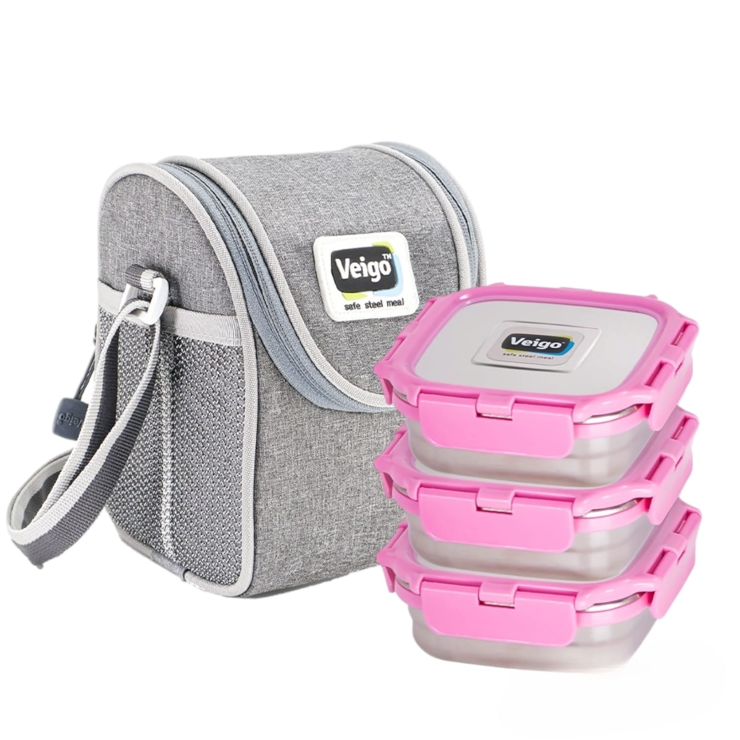 Buy Lunch Boss Combo-Tower of 3 With Lunch Bag Pink at Myneemoe Online In India