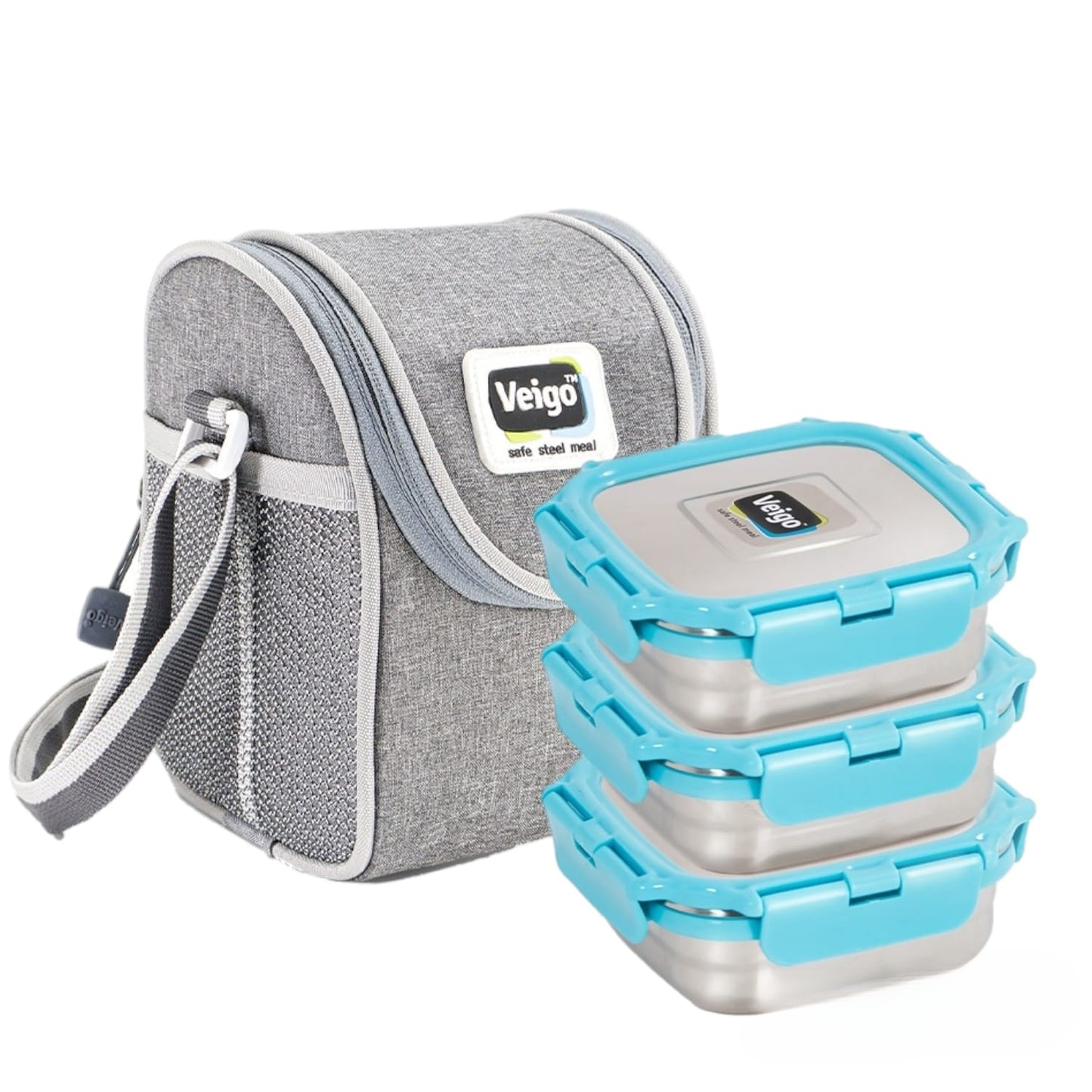 Buy Lunch Boss Combo-Tower of 3 With Lunch Bag Light Blue at Myneemoe Online In India