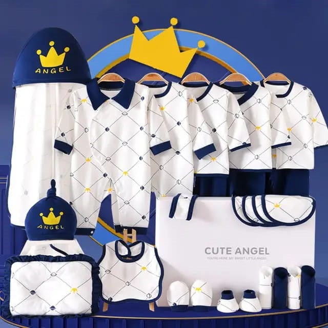 Buy Cute Angel 25 Piece Newborn Baby Gift Box – Adorable Baby Shower Essentials Blue & White at Myneemoe Online In India