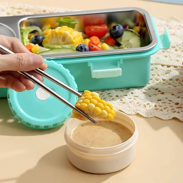 Buy Lunch Buddy Stainless Steel Bento Lunch Box With Dibbie – For Solid & Gravy at MyneeMoe Online In India