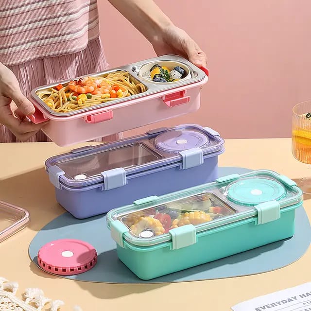 Buy MyneeMoe Lunch Buddy Stainless Steel Bento Lunch Box with Dibbie – For Solid & Gravy - Lunch Box at MyneeMoe Online In India