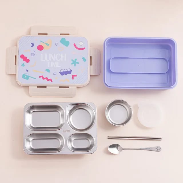 Buy Bento Elite 4 Compartment Stainless Steel Lunch Box with Bowl at MyneeMoe Online In India