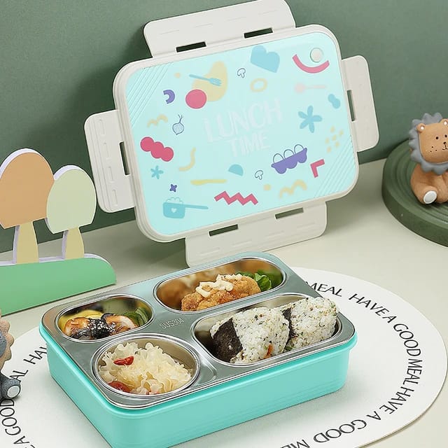 Buy Bento Elite 4 Compartment Stainless Steel Lunch Box with Bowl at MyneeMoe Online In India