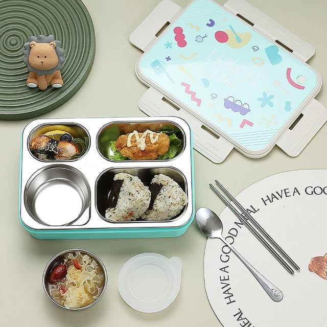 Buy Bento Elite 4 Compartment Stainless Steel Lunch Box with Bowl at MyneeMoe Online In India