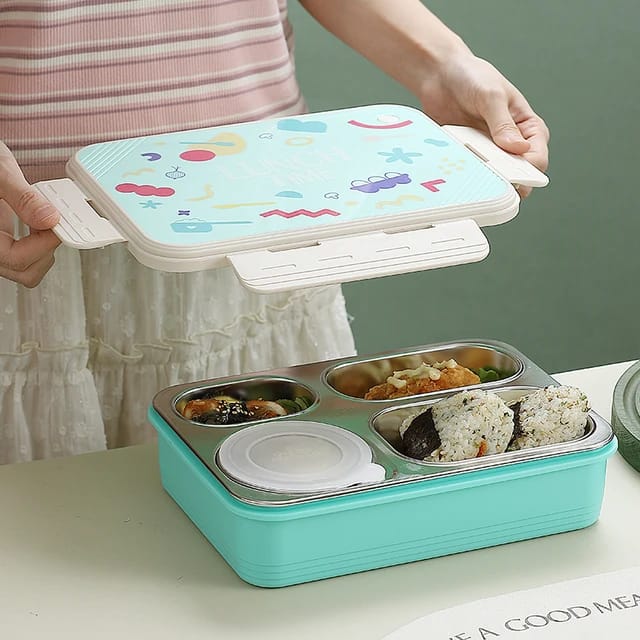 Buy Bento Elite 4 Compartment Stainless Steel Lunch Box with Bowl at MyneeMoe Online In India