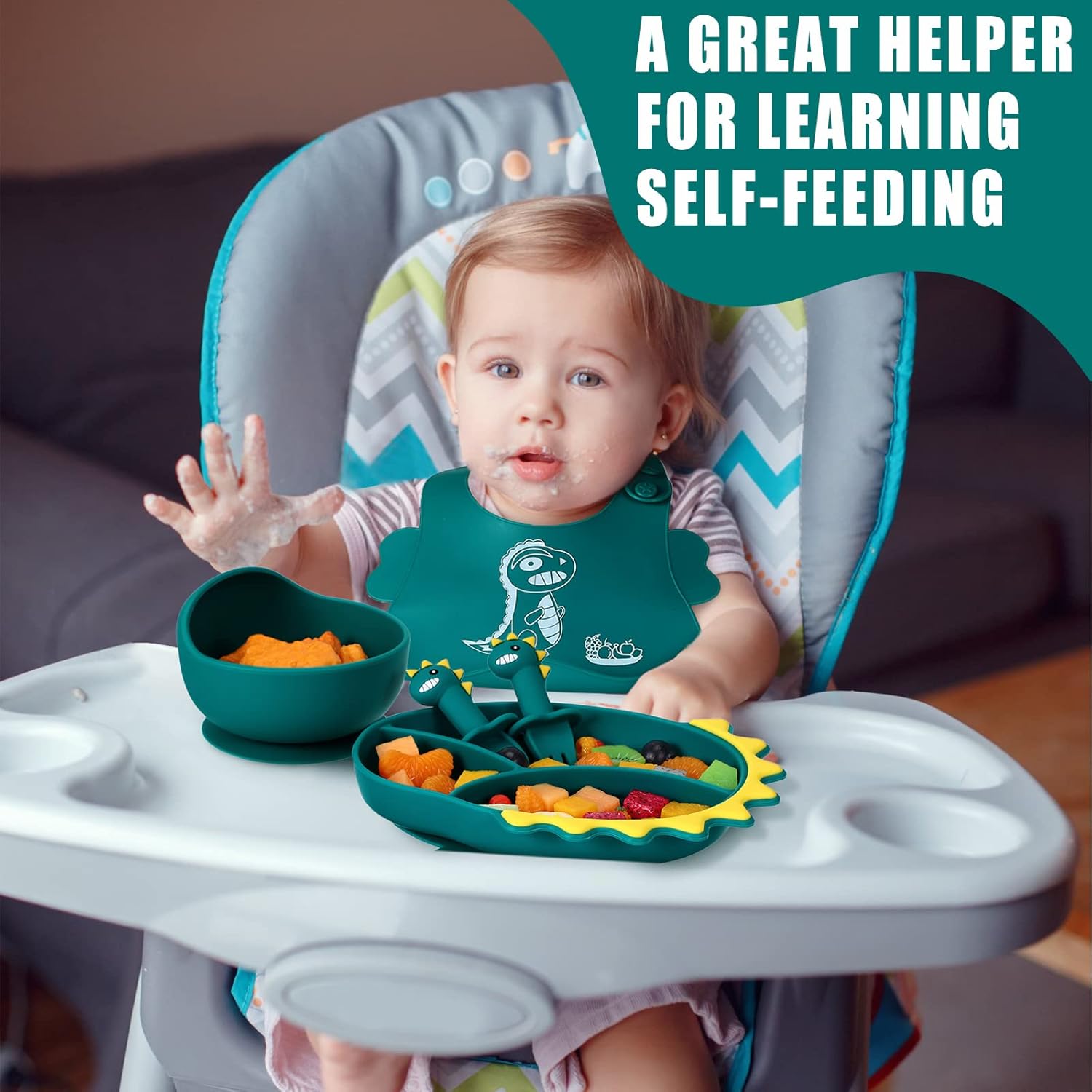 Buy Dino Feeding Set – BPA-Free, Easy-Suction for Toddlers’ Self-Feeding at MyneeMoe Online In India