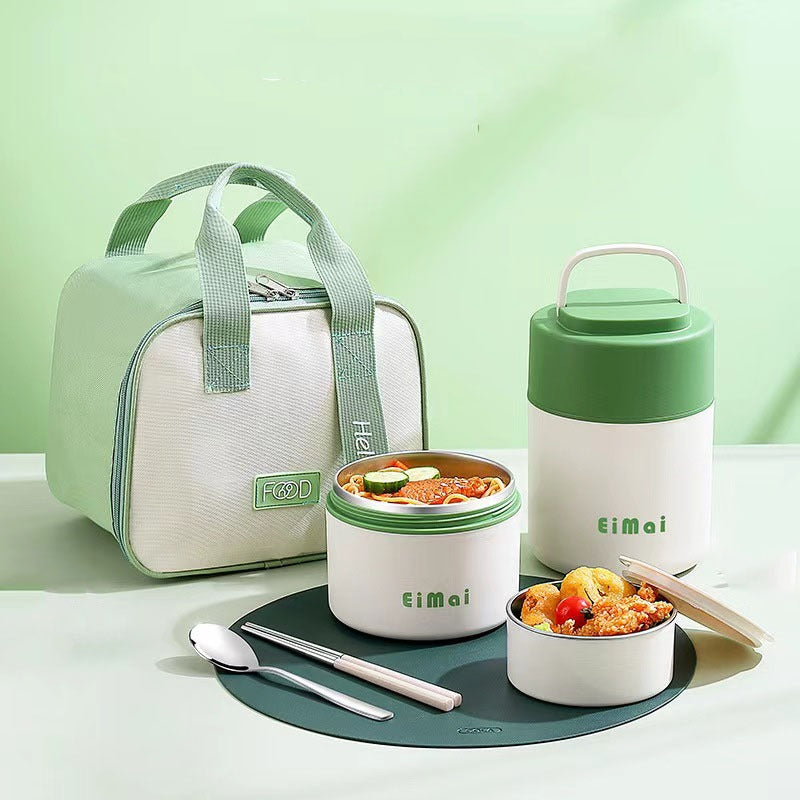 Buy Elegant 2-Tier Vertical Lunch Box with Insulated Lunch Bag Green & White at MyneeMoe Online In India