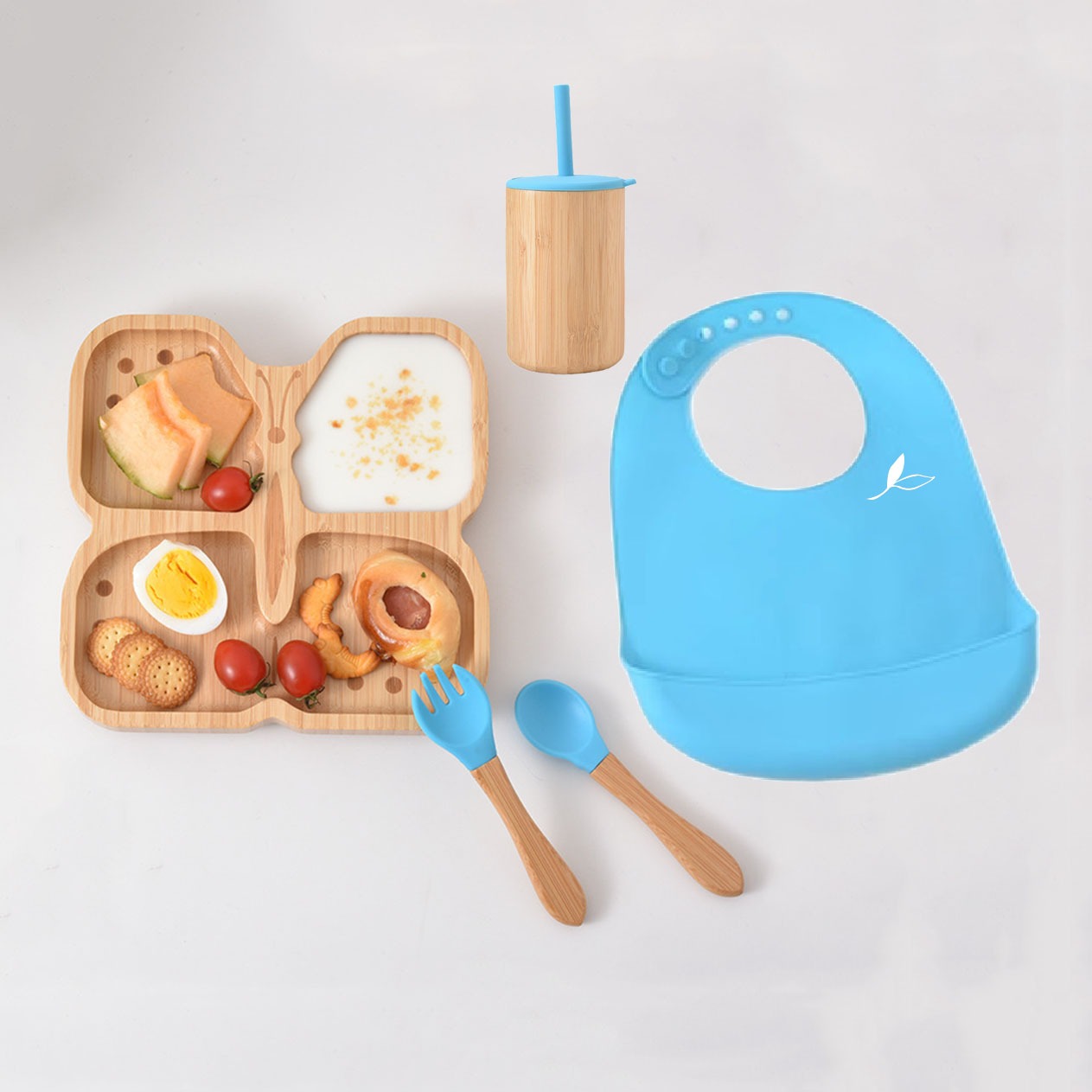 Buy MyneeMoe Petal Flyer Bamboo Suction Set – Eco-Friendly & Mess-Free for Toddlers Blue - Baby Feeding Set at MyneeMoe Online In India