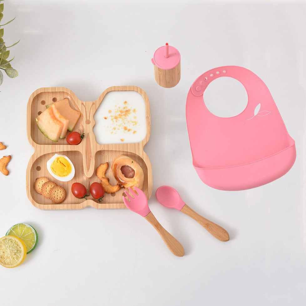 Buy MyneeMoe Petal Flyer Bamboo Suction Set – Eco-Friendly & Mess-Free for Toddlers Pink - Baby Feeding Set at MyneeMoe Online In India